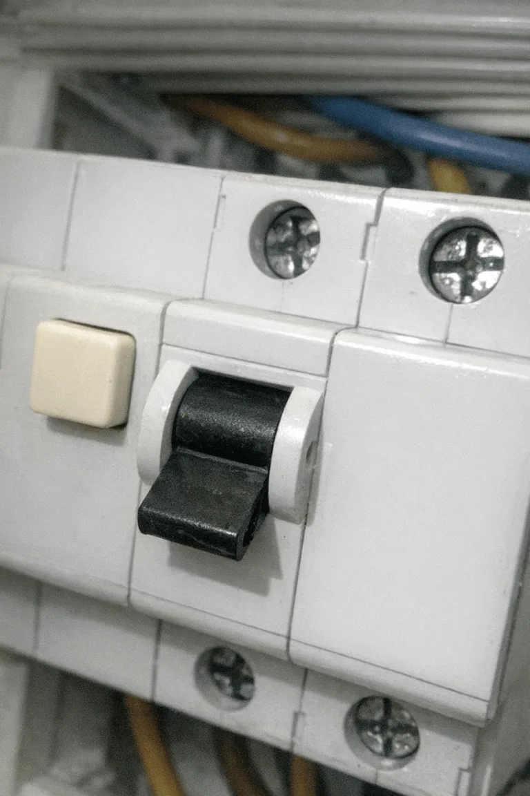 Detaillierte Nahaufnahme eines Sicherungsautomaten mit Schutzschalter